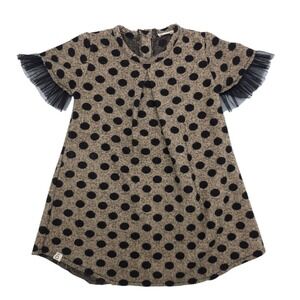 Mapero Polka Dot Knit Dress Tan Black Tulle Ruffle Sleeve Size 24 Months